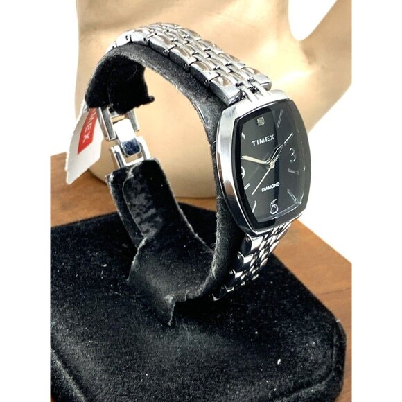 Timex Womens Watch TW2T50000 Quartz Diamond Silver Dial Rectangle Steel 21mm - Picture 2 of 13